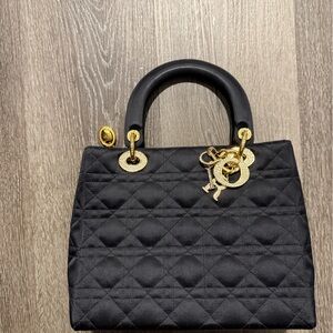Dior Chic Black Quilted Satchel with Gold Accents